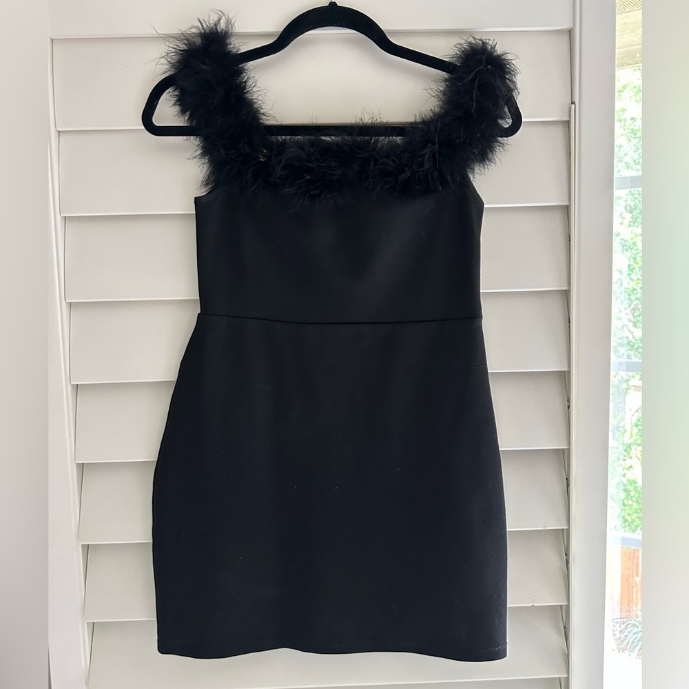NBD Marisole Black Feather Mini Dress